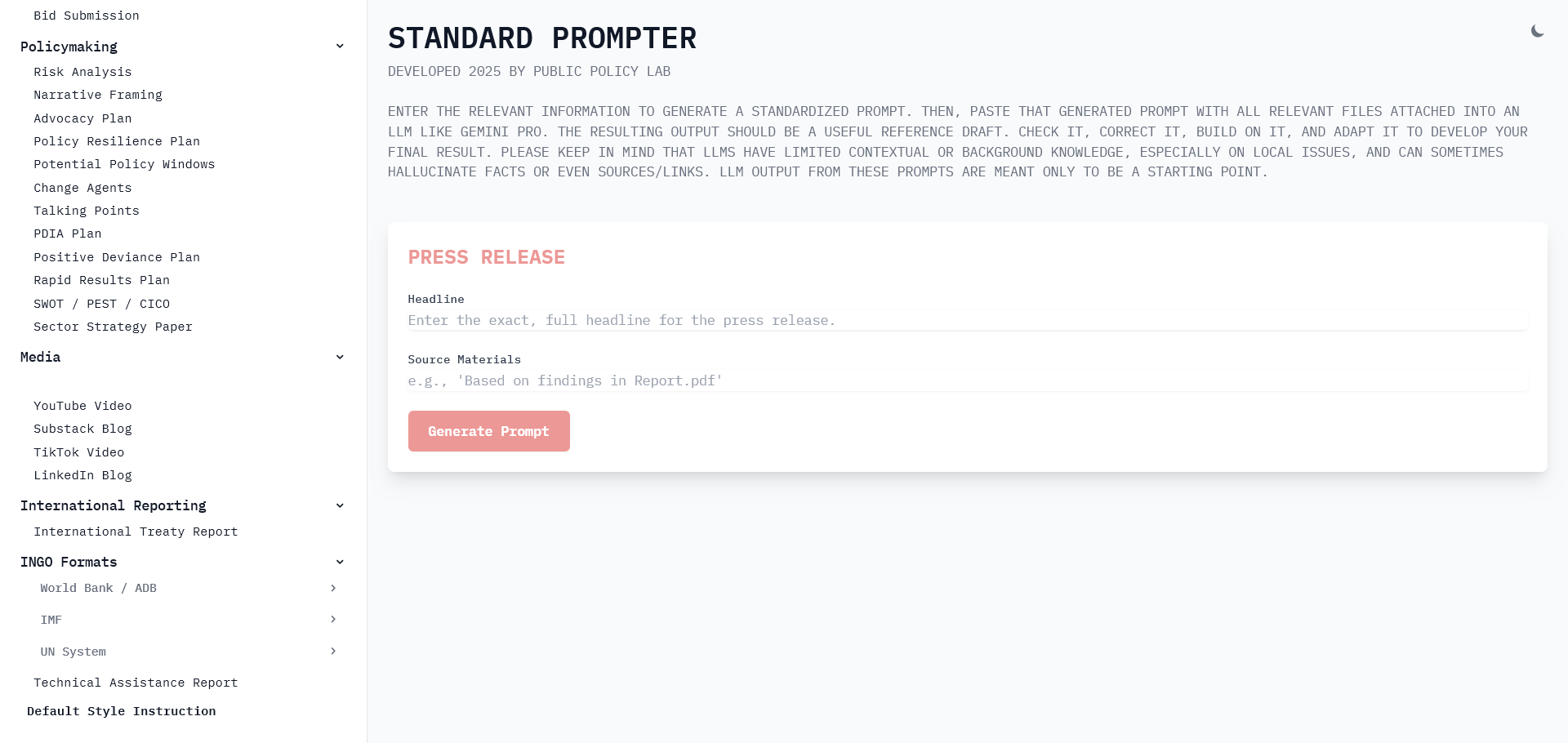 Standard Prompter — press release template